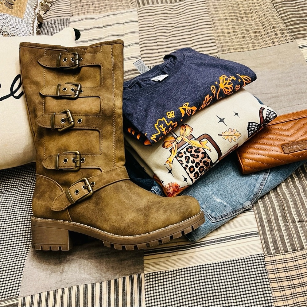 Chunky Mid Calf Fashion Dressy Motocycle Biker Military Style Combat Boots Women